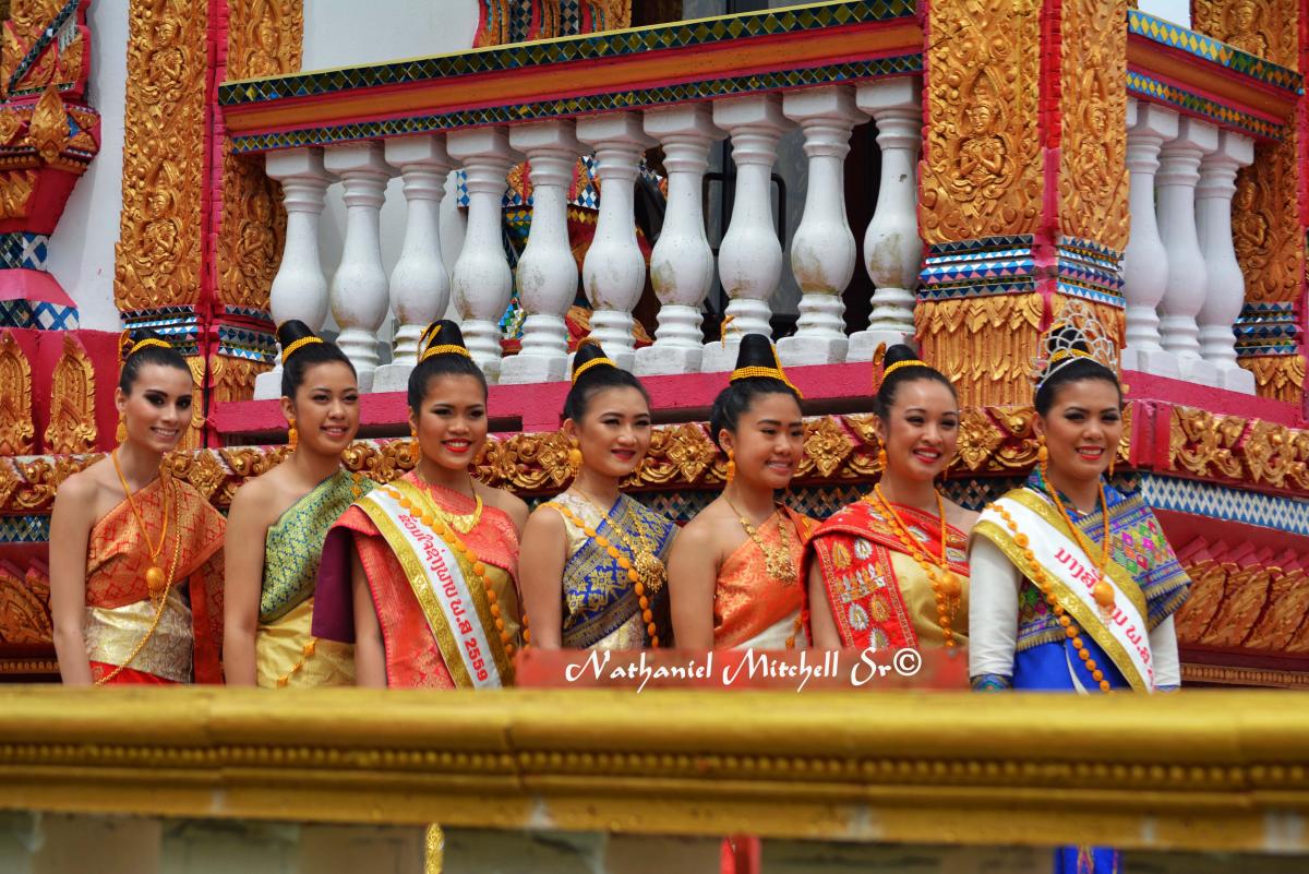 Ladies dressed up at Lao temple