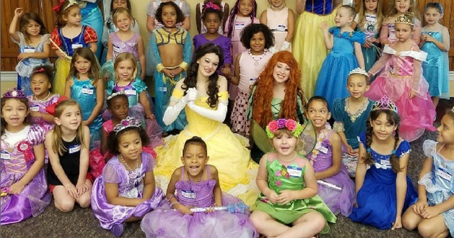 Group of Disney princesses and children at the Iberia Parish Library in New Iberia