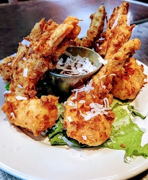 Coconut Shrimp with sauce at Preservation Bar and Grill in New Iberia