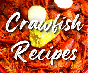 Picture of boiled crawfish. Text reads crawfish recipes.