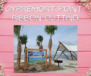 cypremort point ribbon cutting blog graphic with photo of park sign