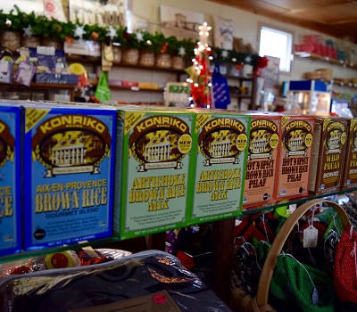 wild pecan rice on shelf in Konriko Company Store