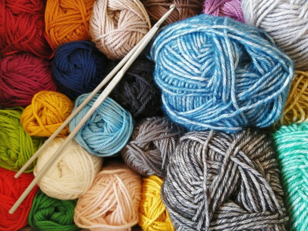 colorful yarn and knitting needles